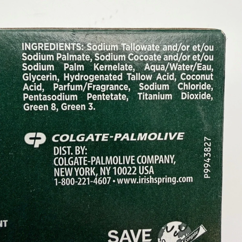 Irish Spring Original Deodorant Soap 4 Bars 3.7 oz No Flaxseed Linseed‎ Oil New